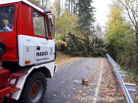Vítr zesílil na jižní Moravě během dopoledne za silného deště. Hasiči začali odstraňovat převážně spadlé stromy, uvolněné střešní krytiny, billboardy či komíny.