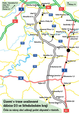 trasa plánované dálnice D3