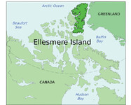 Mapa kanadského Ellesmerova ostrova.