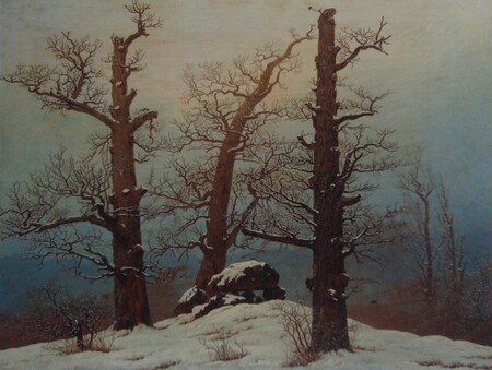 Pro romantismus bylo typické i akcentování odvrácených stránek přírody, jejích „nočních stránek“, německy Nachtseiten, což se mohlo projevit v jisté surovosti živlů, ale i určité sychravosti, nevlídnosti a smutku krajiny. Caspar David Friedrich, "Mohyla ve sněhu", 1807.