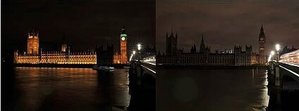 Zhasnutá budova parlamentu v Londýně Foto: &#8206;EarthHour