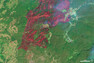 Temně červená barva na fotce ze srpna 1988 zachycuje právě spálenou zemi. Na tomto snímku ještě není patrný rozsah celého spáleného území, protože je z doby, kdy se požáry ještě nepodařilo uhasit.