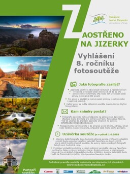 Nadace Ivana Dejmala pro ochranu přírody vyhlásila osmý ročník fotografické soutěže Zaostřeno na Jizerky a z třinácti nejlepších snímků sestaví benefiční kalendář na rok 2019. Do soutěže se může zapojit každý s maximálně čtyřmi snímky z Jizerských hor. 