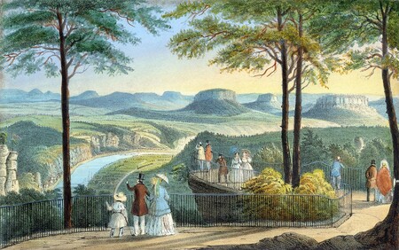 Vyhlídka na Bastei. Anonymus, polovina 19. století.