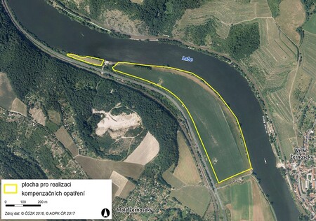 Obr. 5 - Vymezení plochy vhodné pro realizaci kompenzačních opatření u obce Malé Žernoseky (okr. Litoměřice).