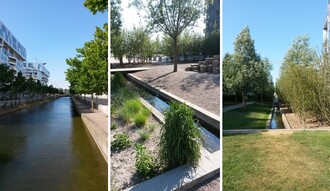 Soustava kanálů odvádějících dešťový odtok v Ørestadu.