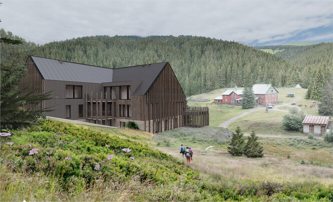 Vizualizace plánované Boudy Jelení potok.