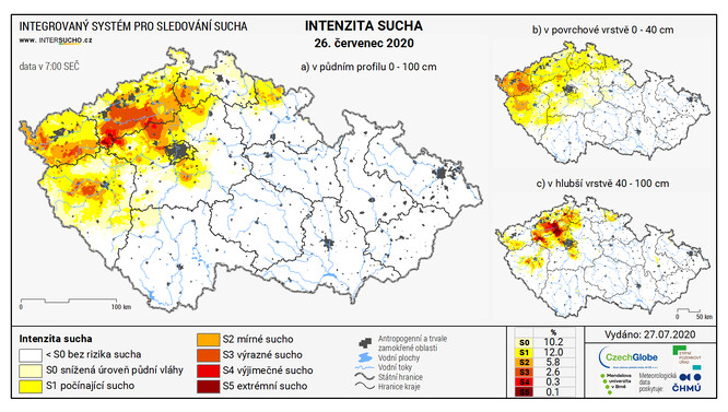 Sucho se zatím projevuje v Ústeckém kraji a v severozápadní části kraje Středočeského.