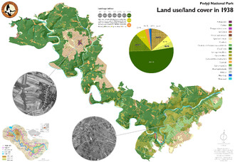 Mapa č. 1 - Zonace NP Podyjí - Land use - land cover in 1938. (Zdroj