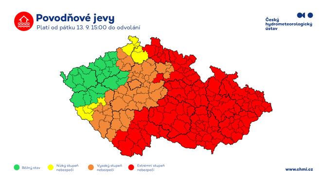 Výstraha ČHMÚ vydaná ve středu 11. 9. 2024 v 11:49 s upozorněním na povodňové jevy.