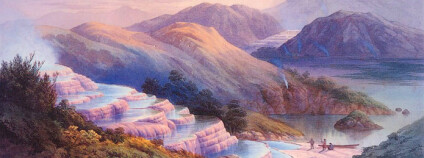 Terasy na obraze z 19. století. Repro: Alexander Turnbull Library