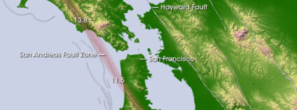 Zlom San Andreas. Mapa: Jesse Allen, Earth Observatory/NASA