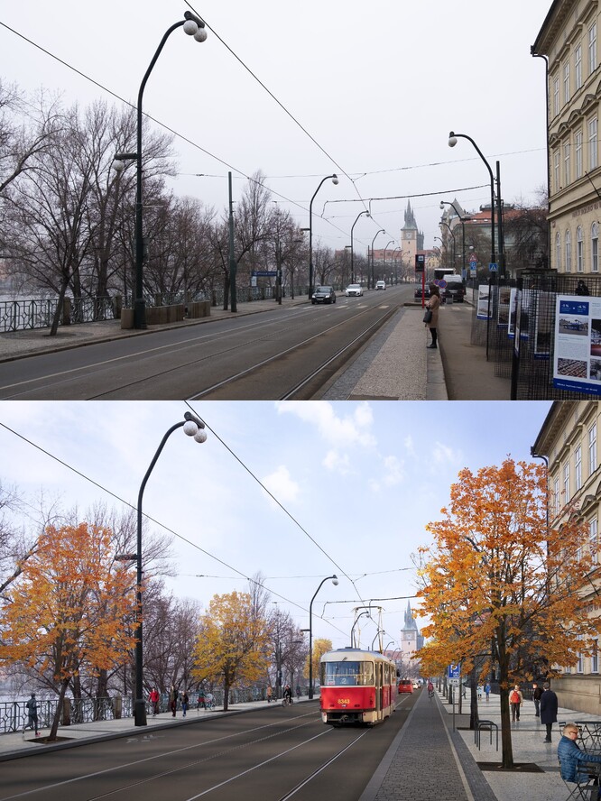 Původní a plánovaná podoba Smetanova nábřeží.