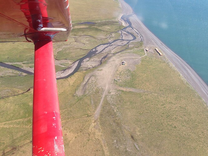 Letecký snímek Chariot na Aljašce.