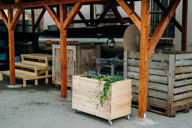 Velkoobjemový kompostér Rocket v Pražské tržnici.