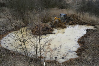 Zanášející se tůňky je potřeba občas prohloubit. Obnovu tůní zajistil zdarma se svým bagříkem Jiří Král z Kutné Hory.