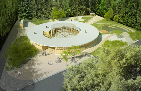 Nové výukové centrum za zhruba 19 milionů korun, které je navržené jako moderní kruhová stavba, by mělo školákům nabízet informace o chovu zvěře, ochraně přírody či o lesnictví
