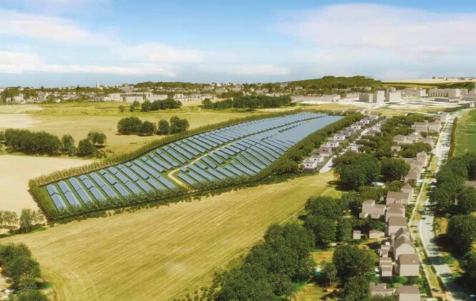 Vizualizace chystané fotovoltaické elektrárny na rekultivované skládce Hliník.