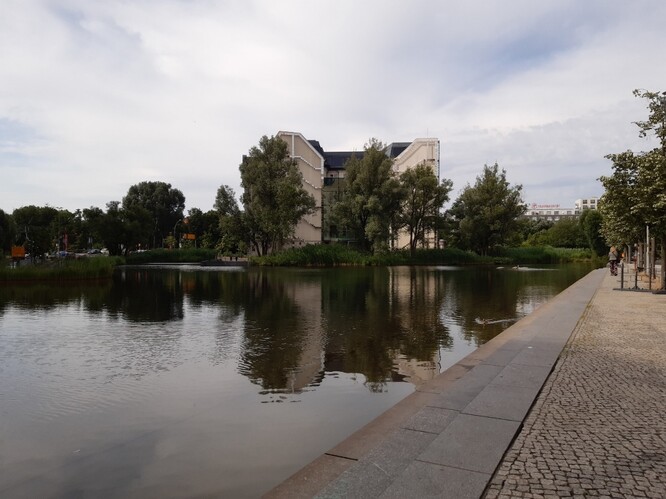 Obr. 31. Umělý mokřad a biotopy v hlavní části městského jezera na Potsdamer Platz.