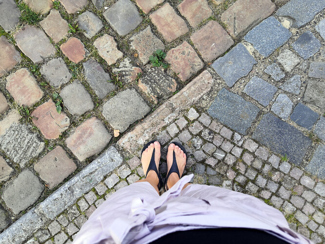 Různé druhy dlažebních kostek v Praze - Střešovicích.