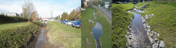 Podnik koryto v některých úsecích rozšířil, meandry tok prodloužily a snížily jeho spád, takže se i v sušším období odtok vody zpomalí. Na obrázku stav před a po revitalizaci.