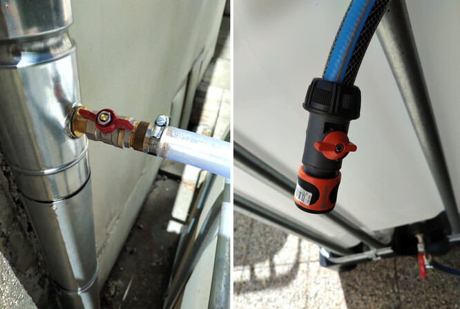 Uzávěr na zimu a rychlospojka (vpravo)