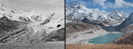 Tající ledovce: Foto: . Royal Geographical Society, Courtesy of Glacier Works Tající ledovce: Foto: . Royal Geographical Society, Courtesy of Glacier Works