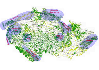 Orientační návrh vymezení oblastí krizové podpory ochrany lesa. Vymezení proběhlo na základě kůrovcových těžeb (www.kurovcovamapa.cz  září 2018 – červenec 2019) a vyhodnocení podílu porostů se zastoupením smrku v nadmořských výškách nad 500 m. Podkladová mapa zobrazuje veškeré lesní porosty v ČR.