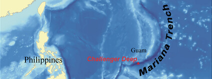 Poloha nejhlubšího místa na Zemi Foto: Kmusser Wikimedia Commons