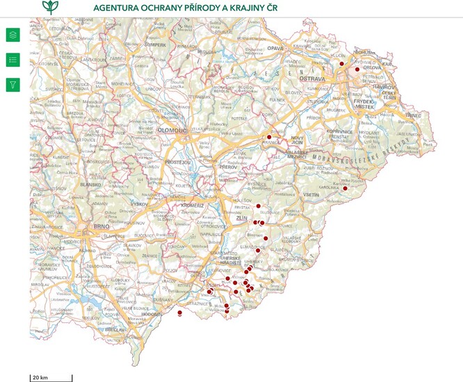 Mapa s pohybem losa, záznamy od 2. 6. do 11. 8. 2025.