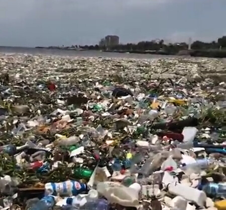 Stovky tun odpadků (na obrázku) se na pláže u oblíbené promenády v Santo Domingu dostaly poté, co bouře a vydatné srážky zvedly hladinu řeky Ozama protékající městem.