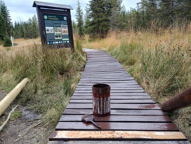 Obnova turistické stezky v PR Černá jezírka.