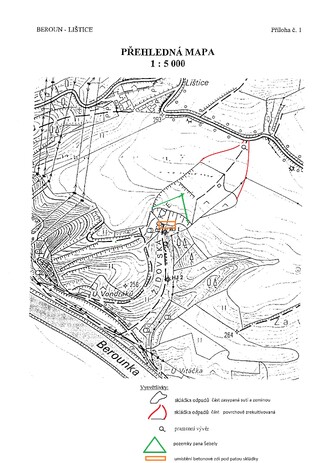 Zasypaná rokle je dle podkladů hluboká více než 30 metrů, u čela skládky až 40 metrů, přičemž povrch odpadů převyšuje okolní hrany obou stran svahů o cca 1-2 metry. Odpad je navezen i na boční přiléhající pozemky ve vlastnictví třetích osob