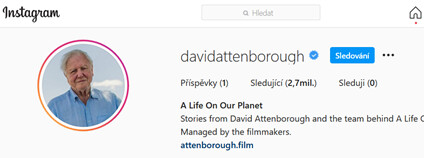 Instagramový profil Davida Attenborougha