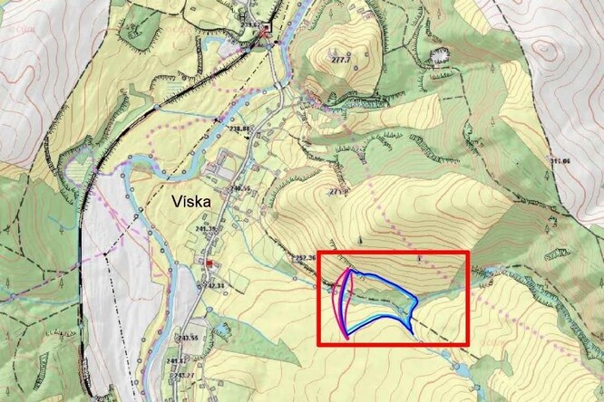 Umístění poldru JV od obce Víska.