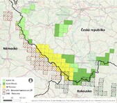 Mapa společné česko-bavorsko-rakouské sítě určené k monitoringu výskytu rysa
