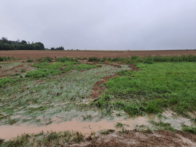 Splach vody z pole je nebezpečný pro obec, zároveň z polí smývá úrodnou vrstvu půdy.