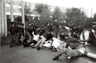 Blokáda Temelína v roce 1995 podporovaná Greenpeace.