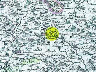 Vy&#769;řez Komenského mapy se zákresem Hranické propasti.