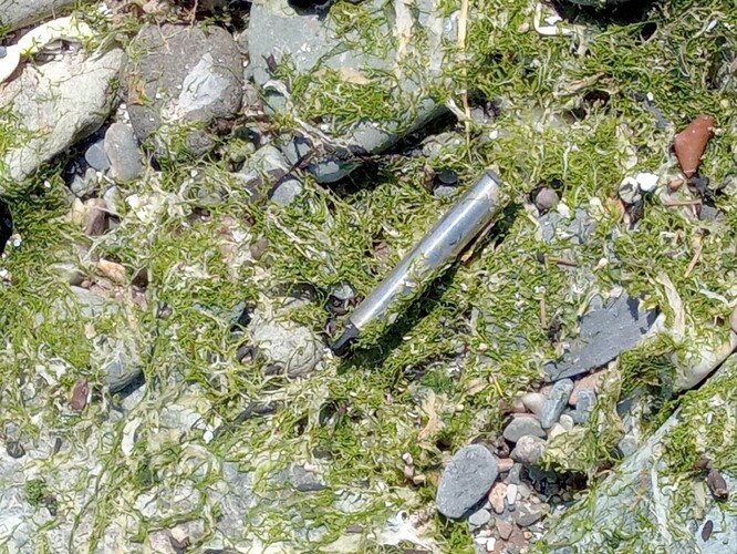 Jednorázová e-cigareta vyplavená na mořském pobřeží.