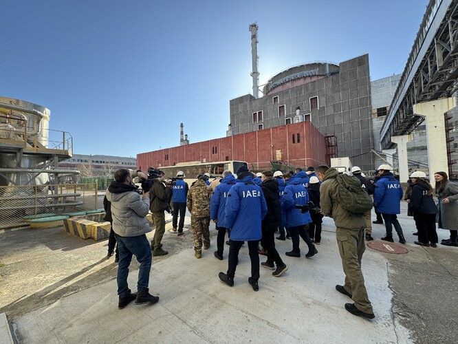Záporožská jaderná elektrárna. Snímek je ze 7. února 2024, kdy elektrárnu navštívil Rafael Mariano Grossi a tým expertů z Mezinárodní agentury pro atomovou energii.