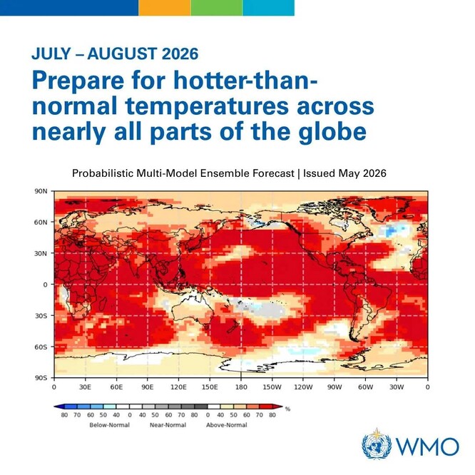 WMO. Předpokládané zvýšení teplot po nástupu jevu El Niño. WMO. Předpokládané zvýšení teplot po nástupu jevu El Niño.