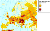 Obr. 3	Výskyt významných povodňových situací v Evropě v letech 1998–2008 (počty případů)