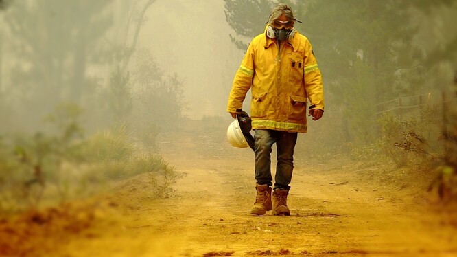 Snímek Austrálie v plamenech.