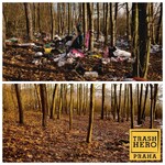 Pohozené odpadky v lese - před a po vysbírání