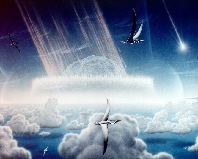 Dopad meteoritu tehdy vytvořil 180 kilometrů široký chicxulubský kráter a vedl ke katastrofickému vymírání druhů. Z povrchu Země jich zmizelo přes 75 procent včetně dinosaurů.