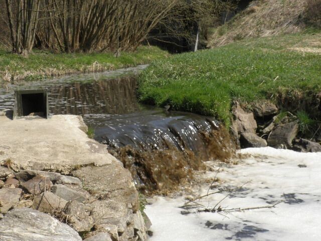 Potok znečištěný kejdou, ilustrační snímek.