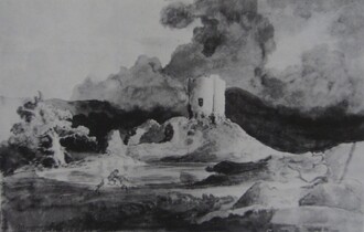 Černobílá kresba nazývaná The Traveller od britského umělce Cornelia Varleyho z počátku 19.století.