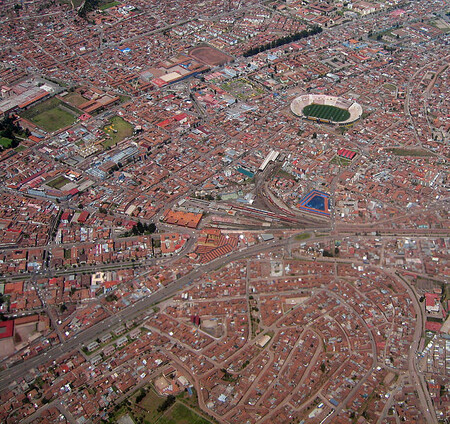 Letecký snímek peruánského města Cuzco.