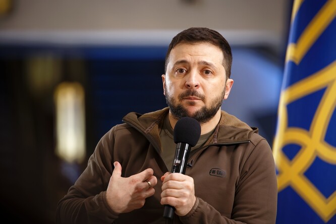 Volodymyr Zelenskyj na jedné z tiskových konferencí.